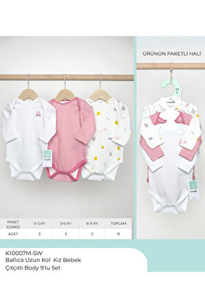 Ballıca Uzun Kol kız Bebek Çıtçıtlı Body 3 'lu Set