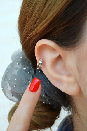 Zirkon Taş Detaylı Sıralı Mavi Kalpli Helix Küpesi Kıkırdak Lob Tek Adet