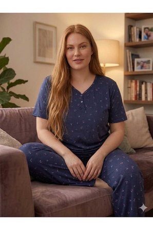 Büyük Beden Kısa Kollu Yumuşak Tuşeli Likralı Pijama Takımı