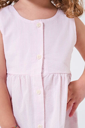 Laciel Paris %100 Pamuklu Pembe Çizgi Desenli Kolsuz Fullpat Elbise 