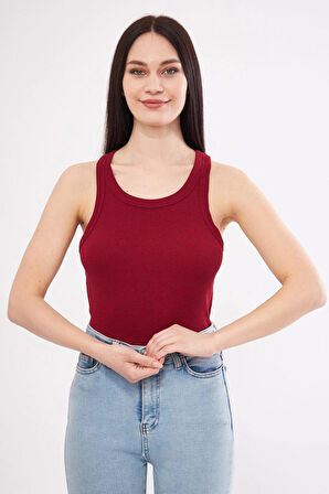  Bordo Fitilli Kaşkorse Halter yaka Atlet