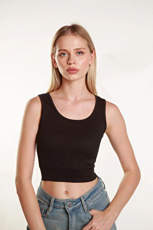 ,Kadın Crop Kare Yaka Fitilli Askılı Basic Top Büstiyer Atlet Bluz