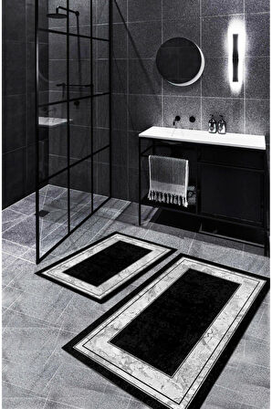 Siyah-Beyaz  Kaymaz Taban  Banyo Paspası  BB-118