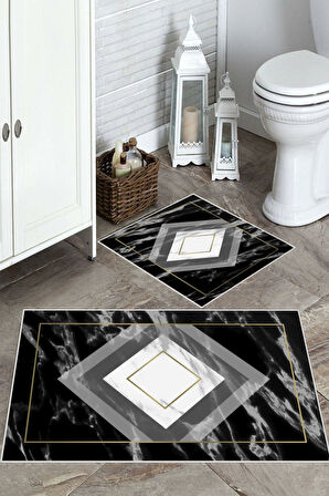 Siyah  Kaymaz Taban Tasarım Banyo Paspas  BB-128