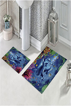 Mavi  Kaymaz Taban Akvaryum Tema Banyo Paspas  BP-24