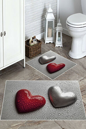 Gri  Kaymaz Taban Kalp Banyo Paspası  BP-3