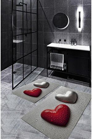 Gri  Kaymaz Taban Kalp Banyo Paspası  BP-3
