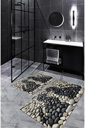 Gri-Siyah  Kaymaz Taban ÇakılTaş Banyo Paspas  BP-39