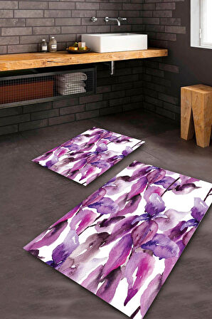 Beyaz-Mor Pvc Deri Kaymaz Taban Modern Banyo Klozet Takımı Saçaksız BPS-1252