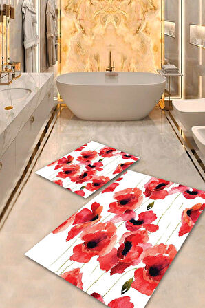 NarÇiçeği Pvc Deri Kaymaz Taban Çiçek Banyo Klozet Takımı Saçaksız BPS-1295