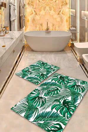 Beyaz-Yeşil Pvc Deri Kaymaz Taban Yaprak Banyo Klozet Takımı Saçaksız BPS-1437