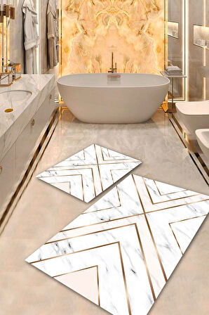 Mermer Beyaz Pvc Deri Taban Tasarım Banyo Klozet Takımı Saçaksız BPS-1753