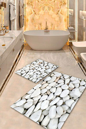 Beyaz Pvc Deri Kaymaz Taban Taş Banyo Klozet Takımı Saçaksız BPS-1915