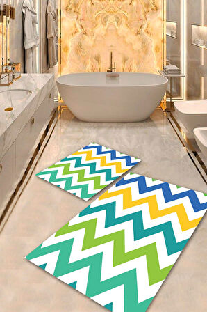 Renkli Pvc Kaymaz Taban Tasarım Banyo Klozet Takımı Saçaksız BPS-2043