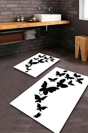 Beyaz-Siyah Pvc Deri Kaymaz Taban Kelebek Banyo Klozet Takımı Saçaksız BPS-2056