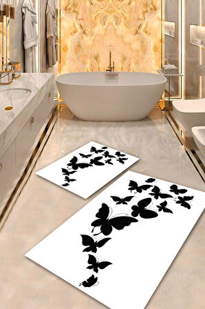 Beyaz-Siyah Pvc Deri Kaymaz Taban Kelebek Banyo Klozet Takımı Saçaksız BPS-2056