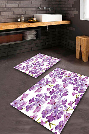 Mor Pvc Deri Kaymaz Taban Çiçek Banyo Klozet Takımı Saçaksız BPS-2139