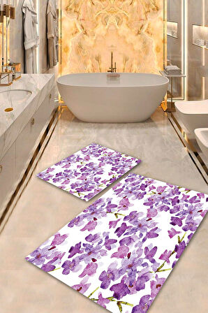 Mor Pvc Deri Kaymaz Taban Çiçek Banyo Klozet Takımı Saçaksız BPS-2139