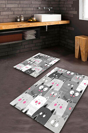 Multi Pvc Deri Kaymaz Taban Kedi Tema Banyo Klozet Takımı Saçaksız BPS-2191