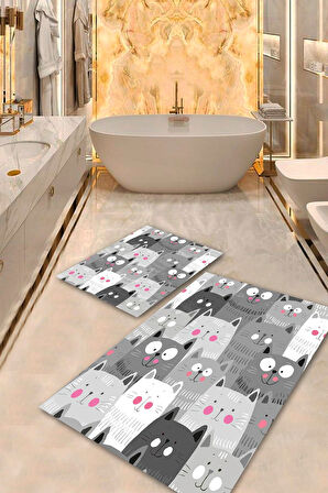 Multi Pvc Deri Kaymaz Taban Kedi Tema Banyo Klozet Takımı Saçaksız BPS-2191