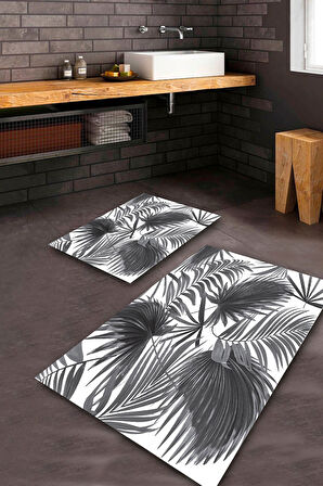 Beyaz-Gri Pvc Deri Kaymaz Taban Yaprak Banyo Klozet Takımı Saçaksız BPS-2239