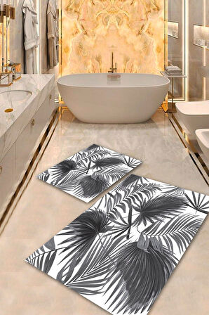 Beyaz-Gri Pvc Deri Kaymaz Taban Yaprak Banyo Klozet Takımı Saçaksız BPS-2239