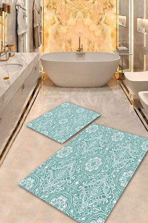 MitYeşil Pvc Deri Kaymaz Taban Etnik Banyo Klozet Takımı Saçaksız BPS-2287