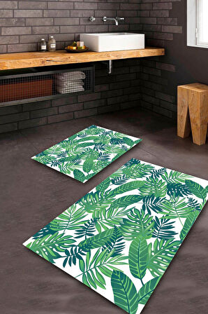 Beyaz-Yeşil Pvc Deri Kaymaz Taban Yaprak Banyo Klozet Takımı Saçaksız BPS-4323