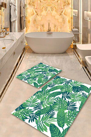 Beyaz-Yeşil Pvc Deri Kaymaz Taban Yaprak Banyo Klozet Takımı Saçaksız BPS-4323