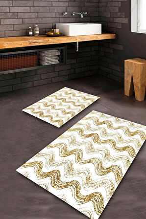 Krem-Gold Pvc Deri Kaymaz Taban Tasarım Banyo Klozet Takımı BPS-4463