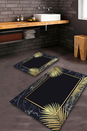 Makinede Yıkanabilir Leke Tutmaz  Multi Pvc Deri Kaymaz Taban Çerçeve Banyo Klozet Takımı Saçaksız BPS-5149