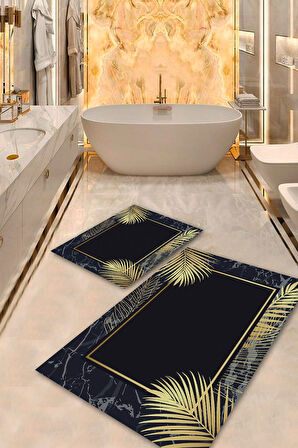 Makinede Yıkanabilir Leke Tutmaz  Multi Pvc Deri Kaymaz Taban Çerçeve Banyo Klozet Takımı Saçaksız BPS-5149