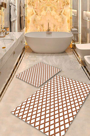 Kahverengi Pvc Deri Kaymaz Taban Tasarım Banyo Klozet Takımı Saçaksız BPS-5226