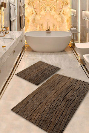 Kahverengi Pvc Deri Kaymaz Taban Retro Banyo Klozet Takımı Saçaksız BPS-5241