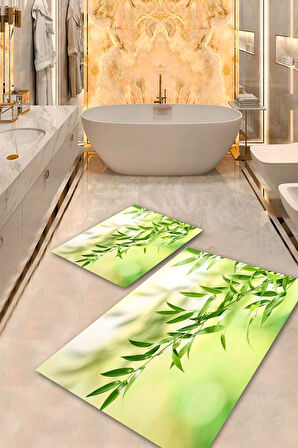 Yeşil Pvc Deri Kaymaz Taban Yaprak Banyo Klozet Takımı Saçaksız BPS-5282