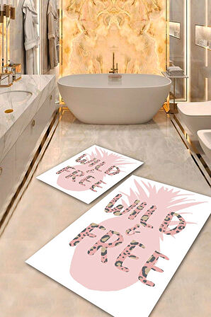 Beyaz-Pembe Pvc Deri Kaymaz Taban Free Banyo Klozet Takımı Saçaksız BPS-5481