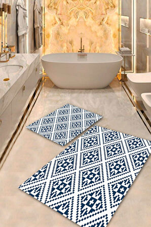 Makinede Yıkanabilir Leke Tutmaz  Multi Pvc Deri Kaymaz Taban Etnik Banyo Klozet Takımı Saçaksız BPS-5567