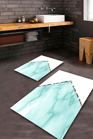 Beyaz-Mavi Pvc Deri Kaymaz Taban Tasarım Banyo Klozet Takımı Saçaksız BPS-5577