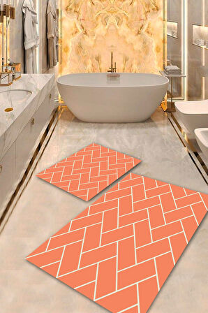 Turuncu Pvc Deri Kaymaz Taban Çizgi Banyo Klozet Takımı Saçaksız BPS-6165