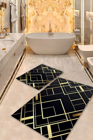 Siyah-Gold Pvc Deri Kaymaz Taban Modern Banyo Klozet Takımı Saçaksız BPS-7702