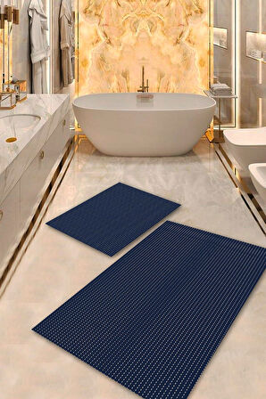 Lacivert Pvc Deri Kaymaz Taban Çizgi Banyo Klozet Takımı Saçaksız BPS-7809