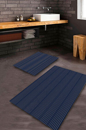 Lacivert Pvc Deri Kaymaz Taban Çizgi Banyo Klozet Takımı Saçaksız BPS-8711