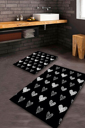 Siyah Pvc Deri Kaymaz Taban Kalp Banyo Klozet Takımı Saçaksız BPS-8398