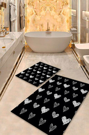 Siyah Pvc Deri Kaymaz Taban Kalp Banyo Klozet Takımı Saçaksız BPS-8398