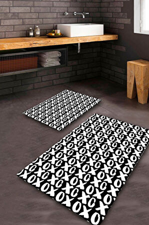 Siyah-Beyaz Pvc Deri Kaymaz Taban Tasarım Banyo Klozet Takımı Saçaksız BPS-8401