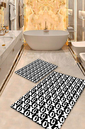 Siyah-Beyaz Pvc Deri Kaymaz Taban Tasarım Banyo Klozet Takımı Saçaksız BPS-8401