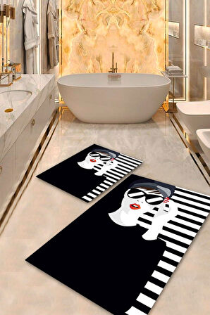 Siyah Pvc Deri Kaymaz Taban Fügürlü Banyo Klozet Takımı Saçaksız BPS-8431