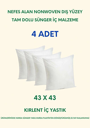 4' lü - 43x43 cm - Kırlent İç Yastık - Tam Dolu 