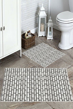 Gri  Kaymaz Taban Tuğla Banyo Paspas  C-2027