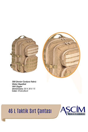 Ascim 46 Litre Su Geçirmez Cordura Kumaş Taktik Askeri Kamp Yürüyüş Sırt Çantası